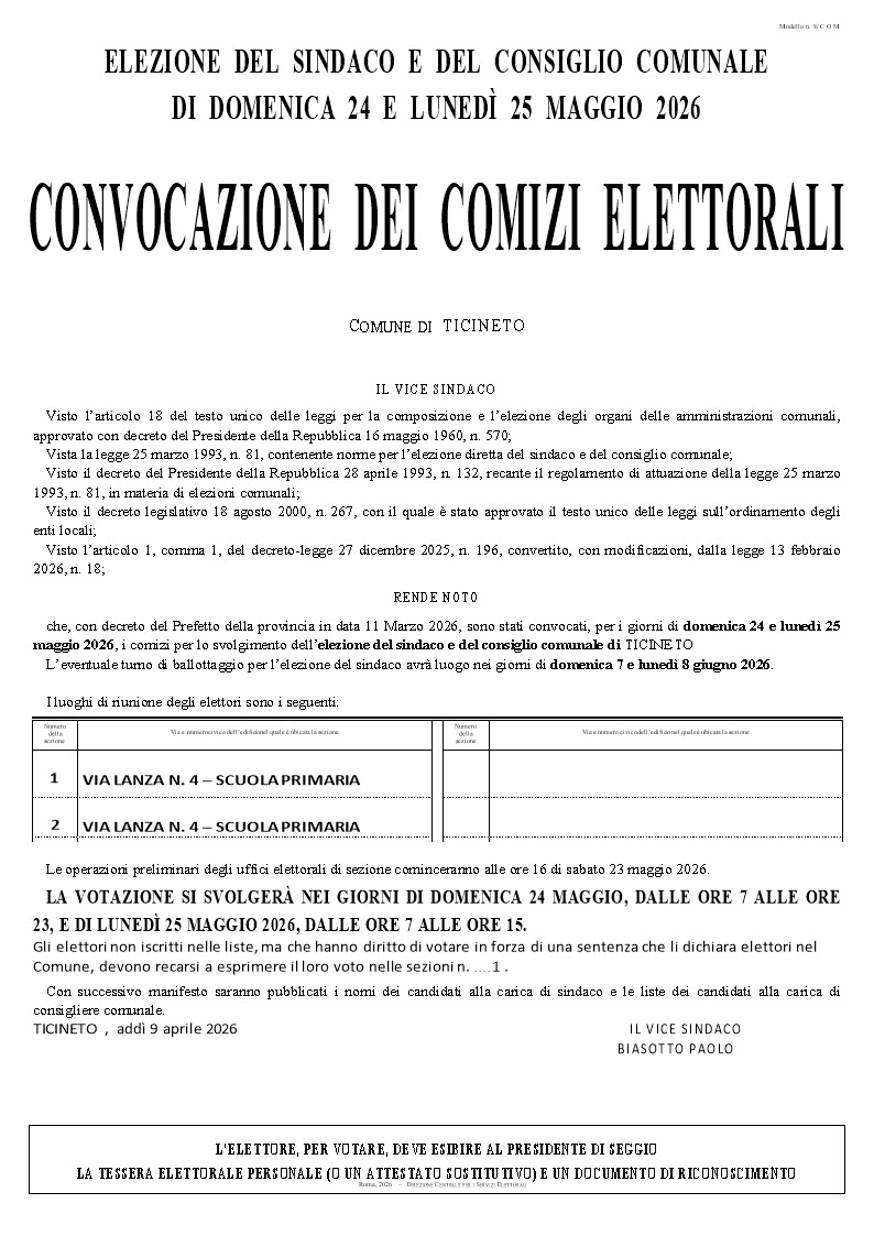 elezioni amministrative 24-25 maggio 2026 convocazione comizi elettorali