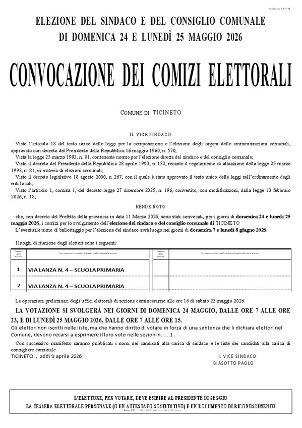 elezioni amministrative 24-25 maggio 2026 convocazione comizi elettorali