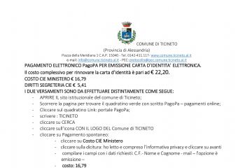 pagamento diritti  per rilascio carta identita' elettronica